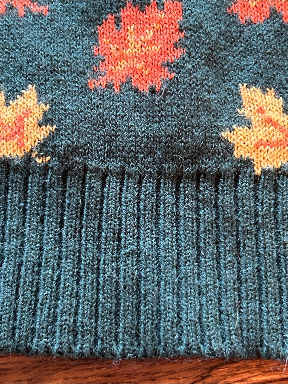 Kiel James Patrick Green Crewneck Sweater with Yellow & Orange Maple Leaves - Picture 7 of 12